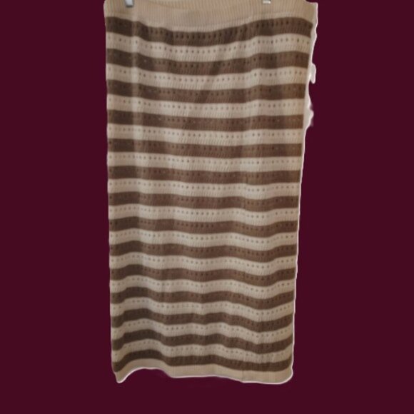 Tan Skirt w/slip Crochet WHIMSICAL STRIPED BOLD NEUTRAL AMERICAN PREP FUN  NWT - Picture 2 of 8